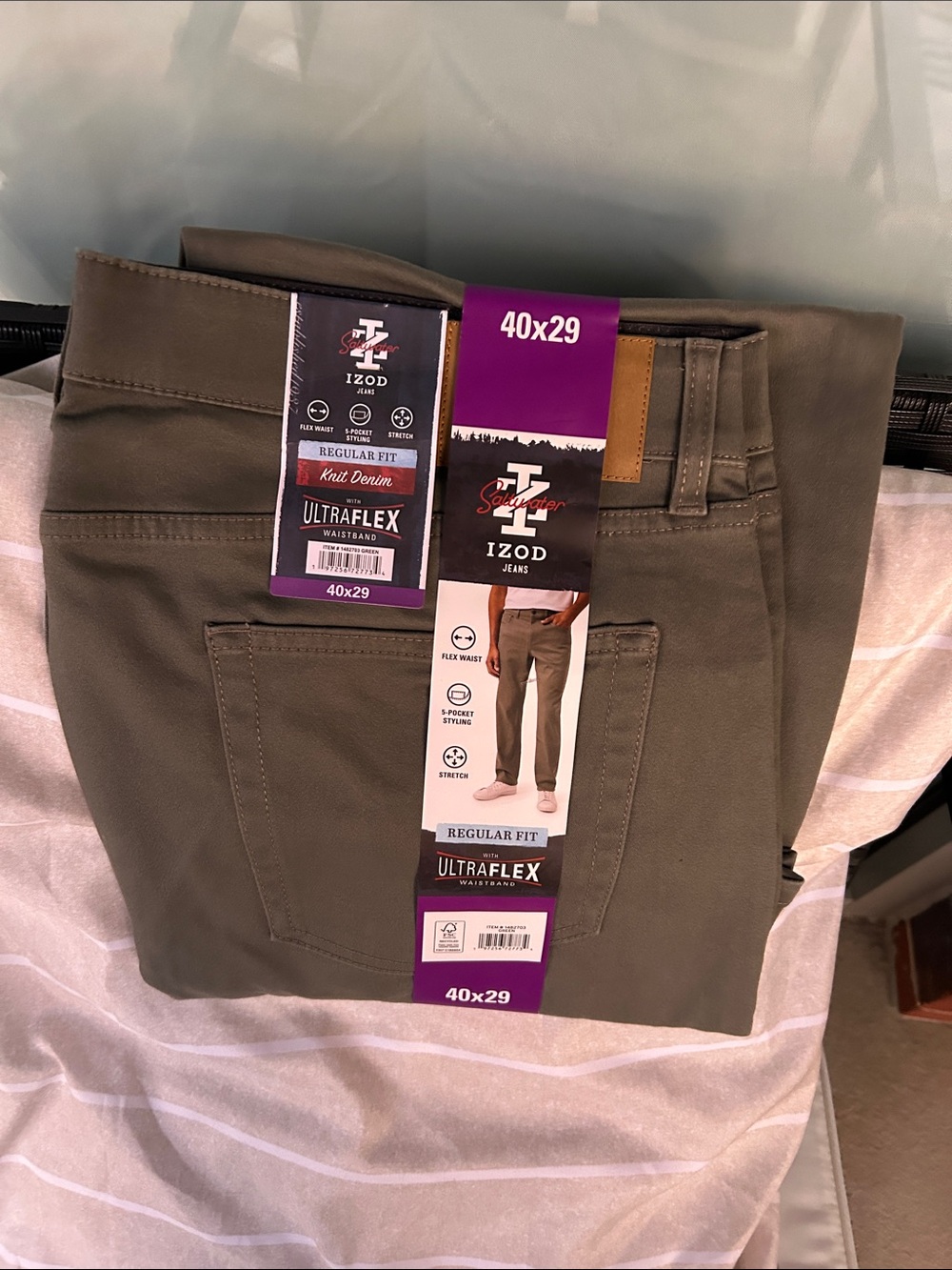 Izod Men's Ultraflex Regular Fit Chinos - Olive Green